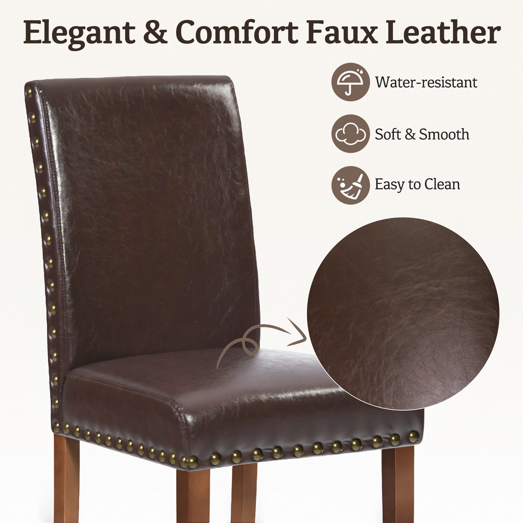 Drlovely Modern High-Back PU Leather Dining Chairs with Nailhead Trim & Walnut Legs