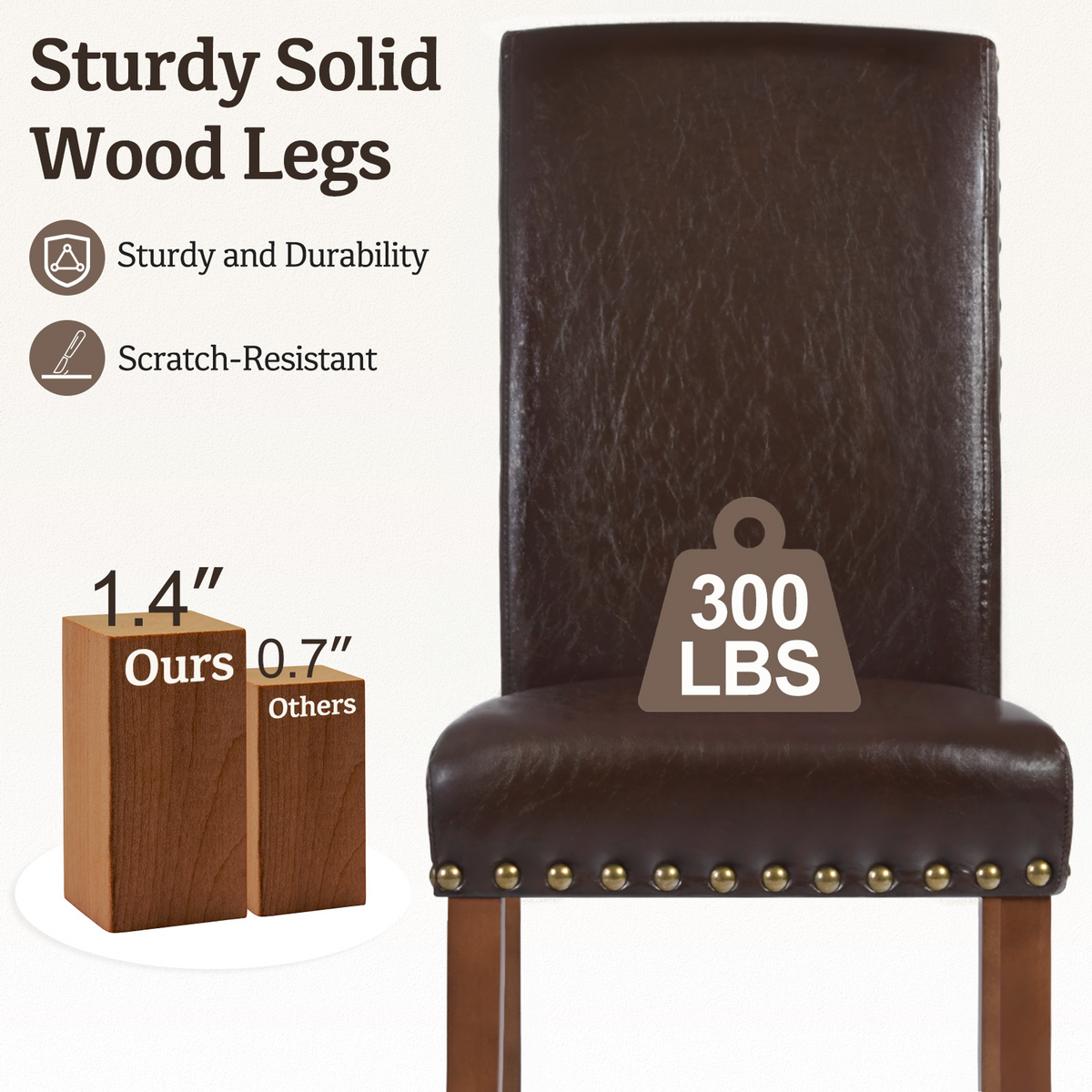Drlovely Modern High-Back PU Leather Dining Chairs with Nailhead Trim & Walnut Legs