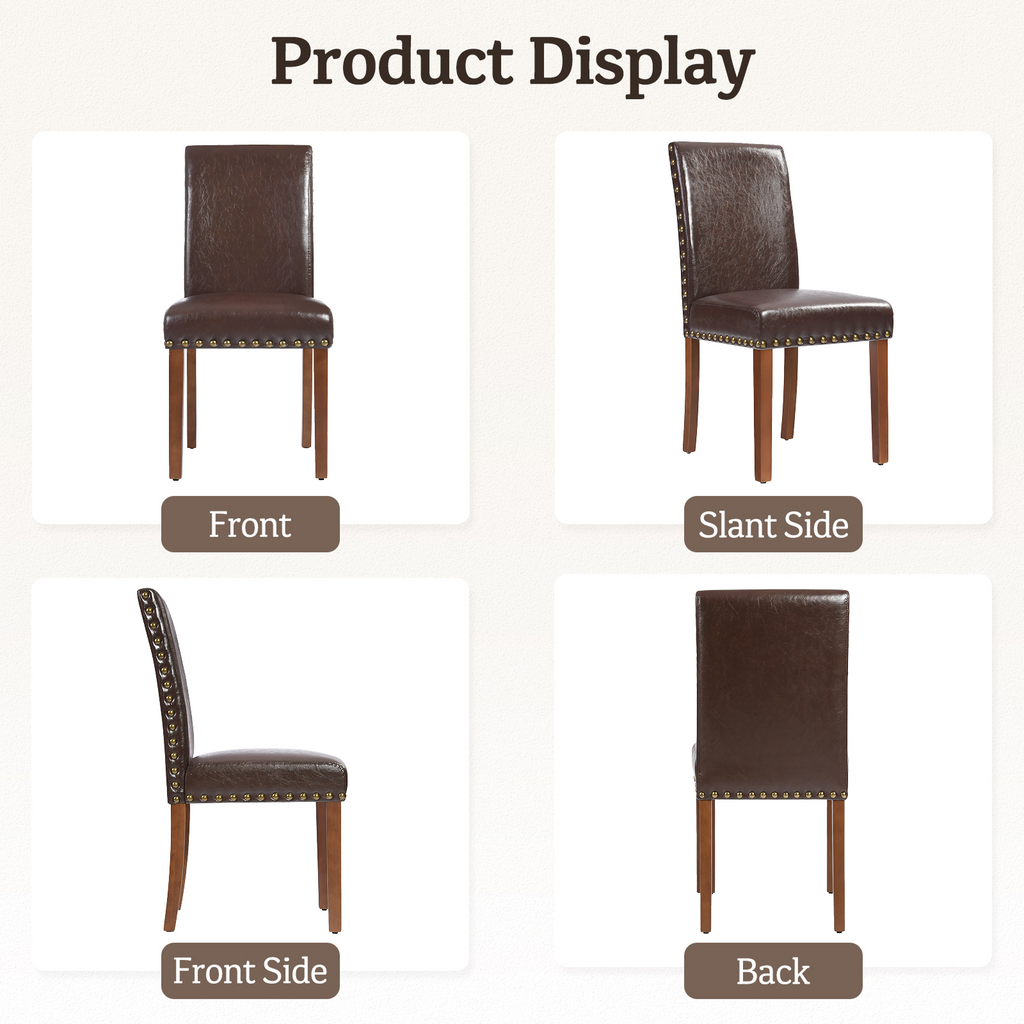 Drlovely Modern High-Back PU Leather Dining Chairs with Nailhead Trim & Walnut Legs