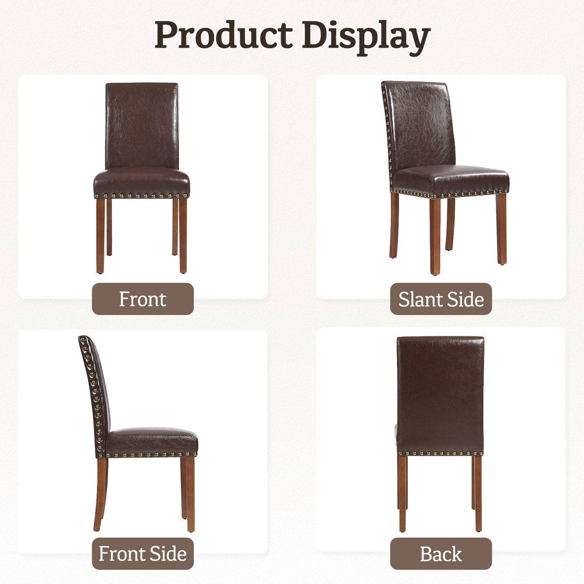 Drlovely Modern High-Back PU Leather Dining Chairs with Nailhead Trim & Walnut Legs