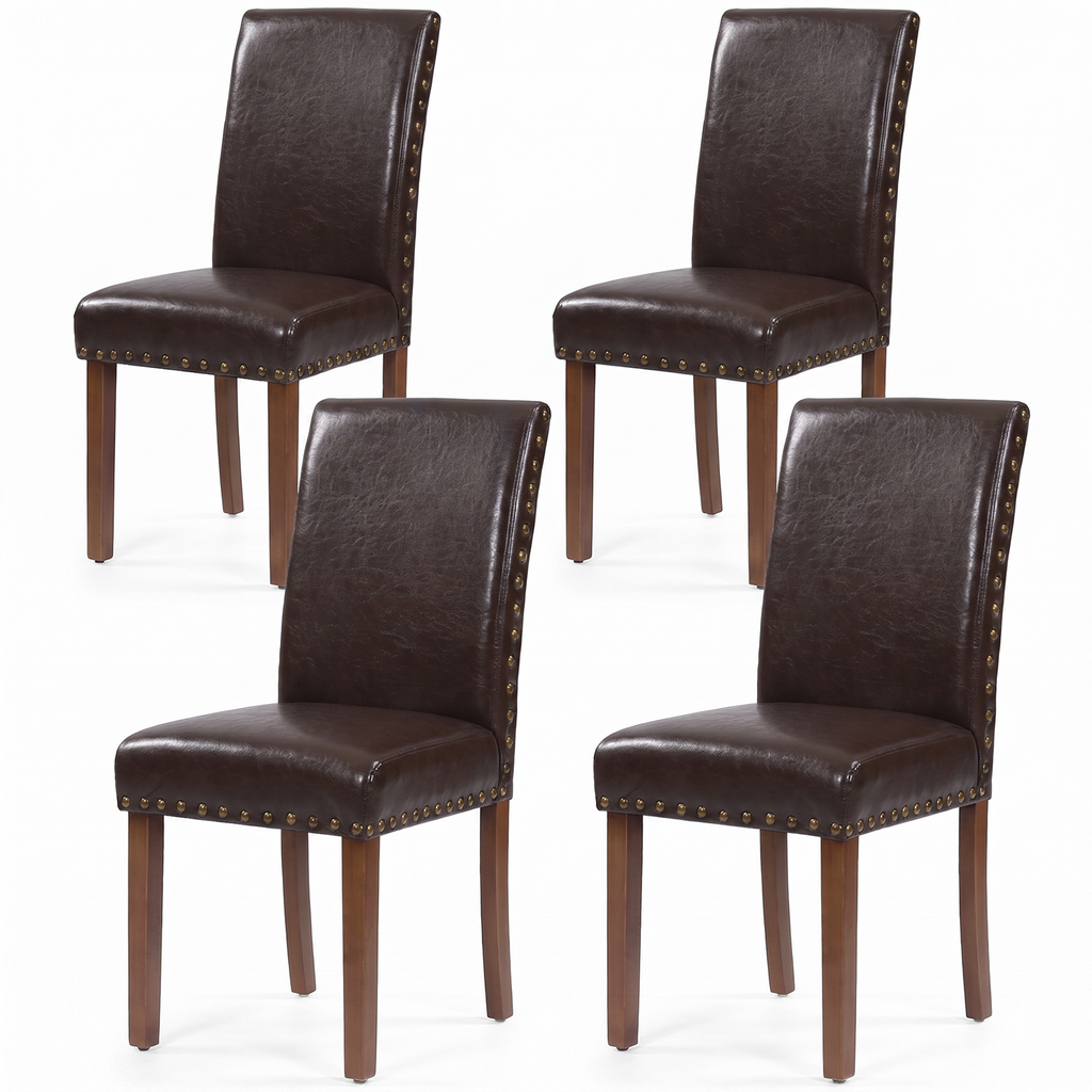 Drlovely Modern High-Back PU Leather Dining Chairs with Nailhead Trim & Walnut Legs