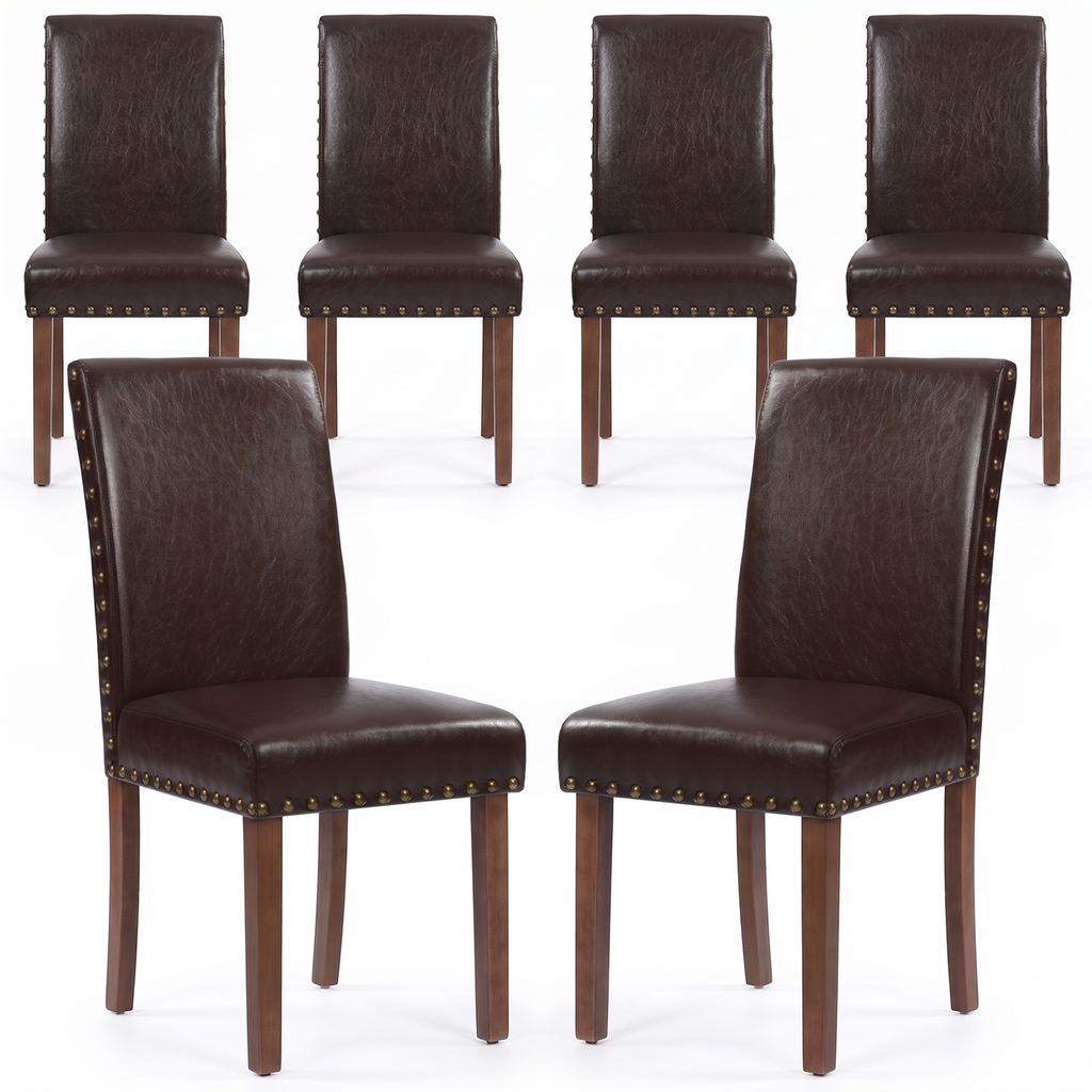 Drlovely Modern High-Back PU Leather Dining Chairs with Nailhead Trim & Walnut Legs
