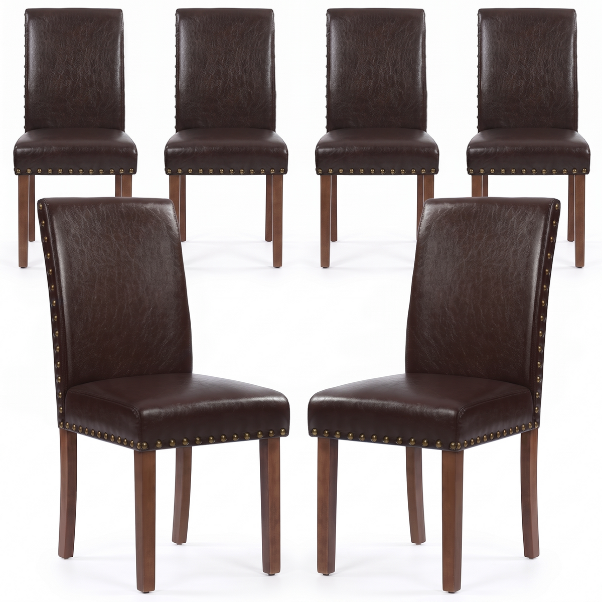 Drlovely Modern High-Back PU Leather Dining Chairs with Nailhead Trim & Walnut Legs