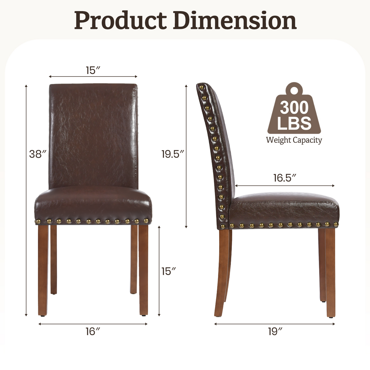 Drlovely Modern High-Back PU Leather Dining Chairs with Nailhead Trim & Walnut Legs