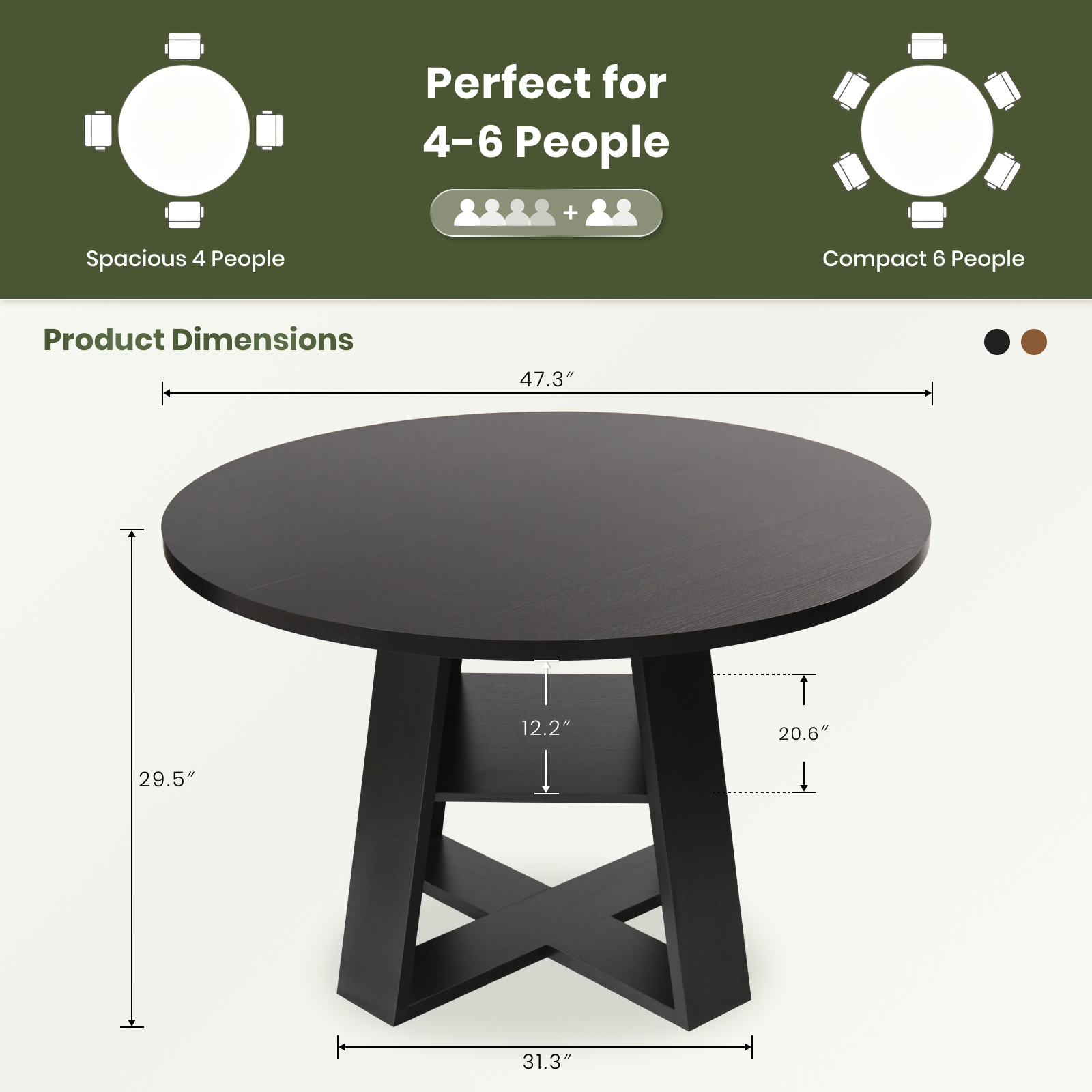 Drlovely Round Dining Table with Lower Storage Shelf & Solid Wood Cross X-Shaped Base