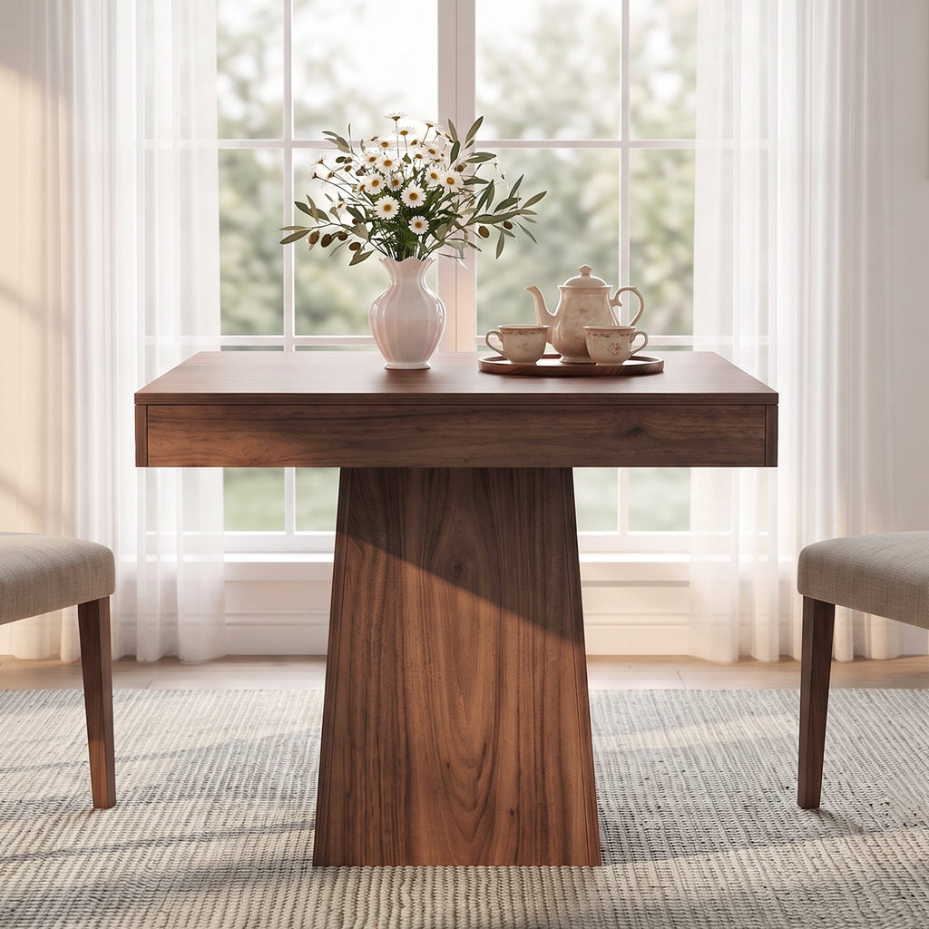 Drlovely Rustic Square Pedestal Waterproof Scratch‑Resistant Wood‑Look Dining Table