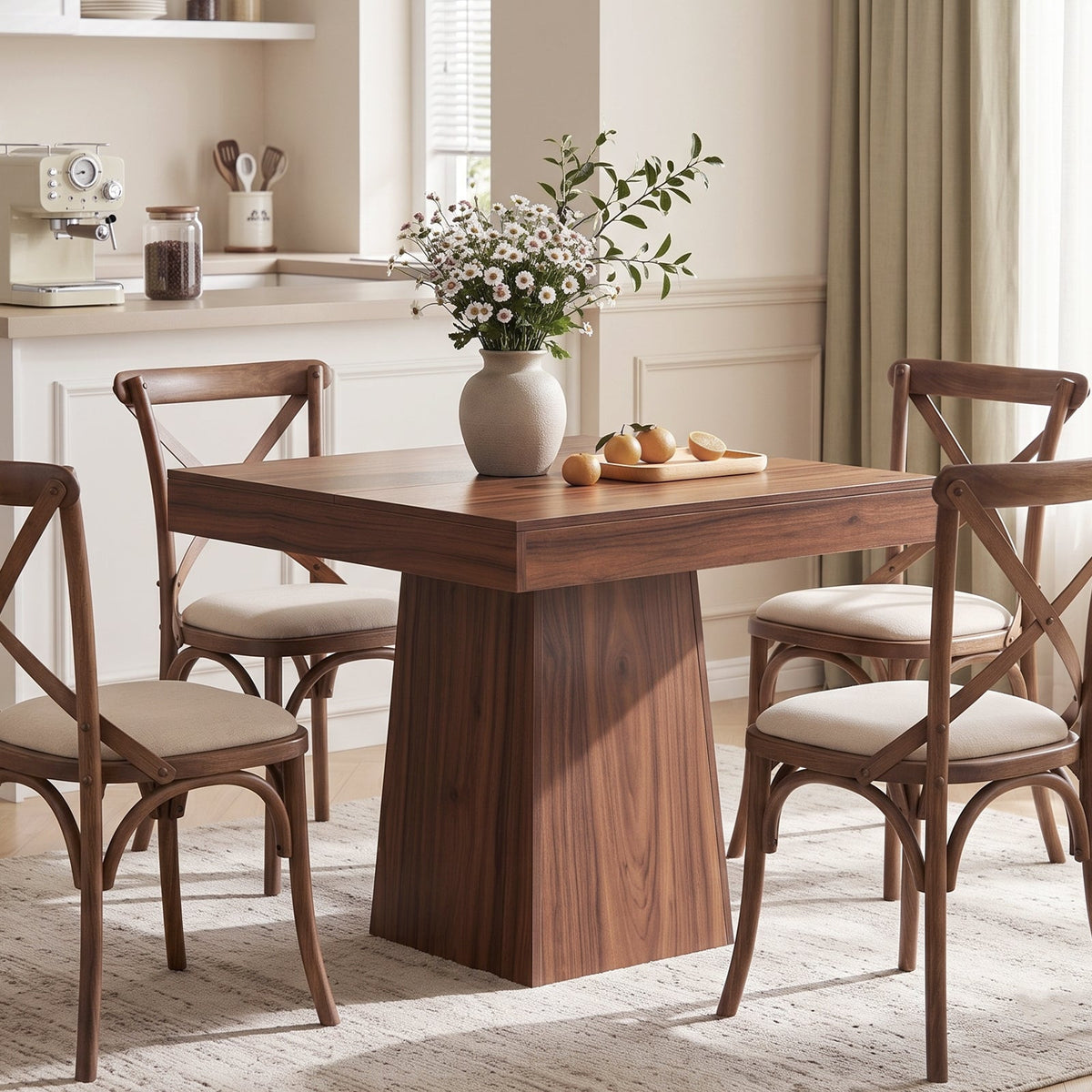 Drlovely Rustic Square Pedestal Waterproof Scratch‑Resistant Wood‑Look Dining Table