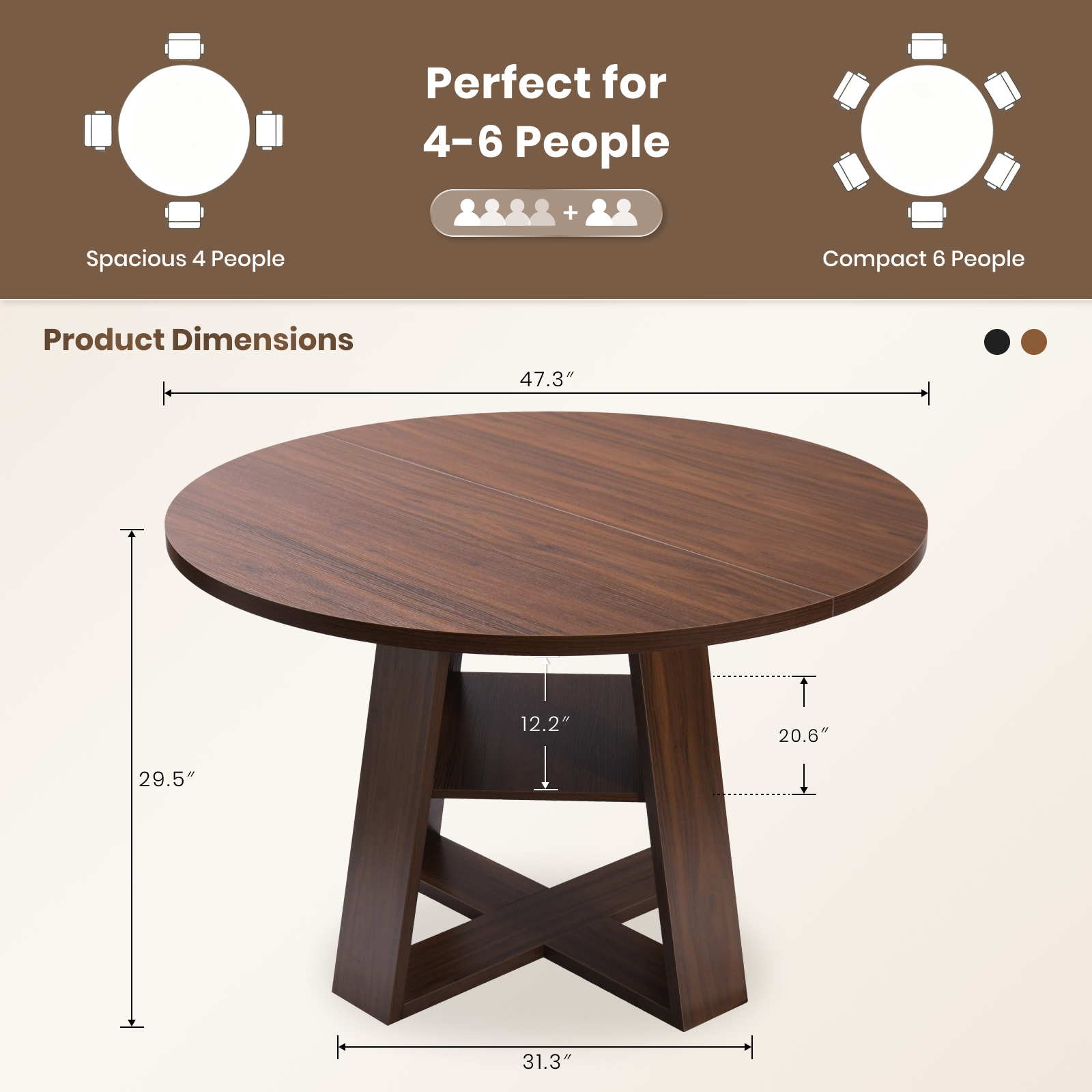 Drlovely Round Dining Table with Lower Storage Shelf & Solid Wood Cross X-Shaped Base