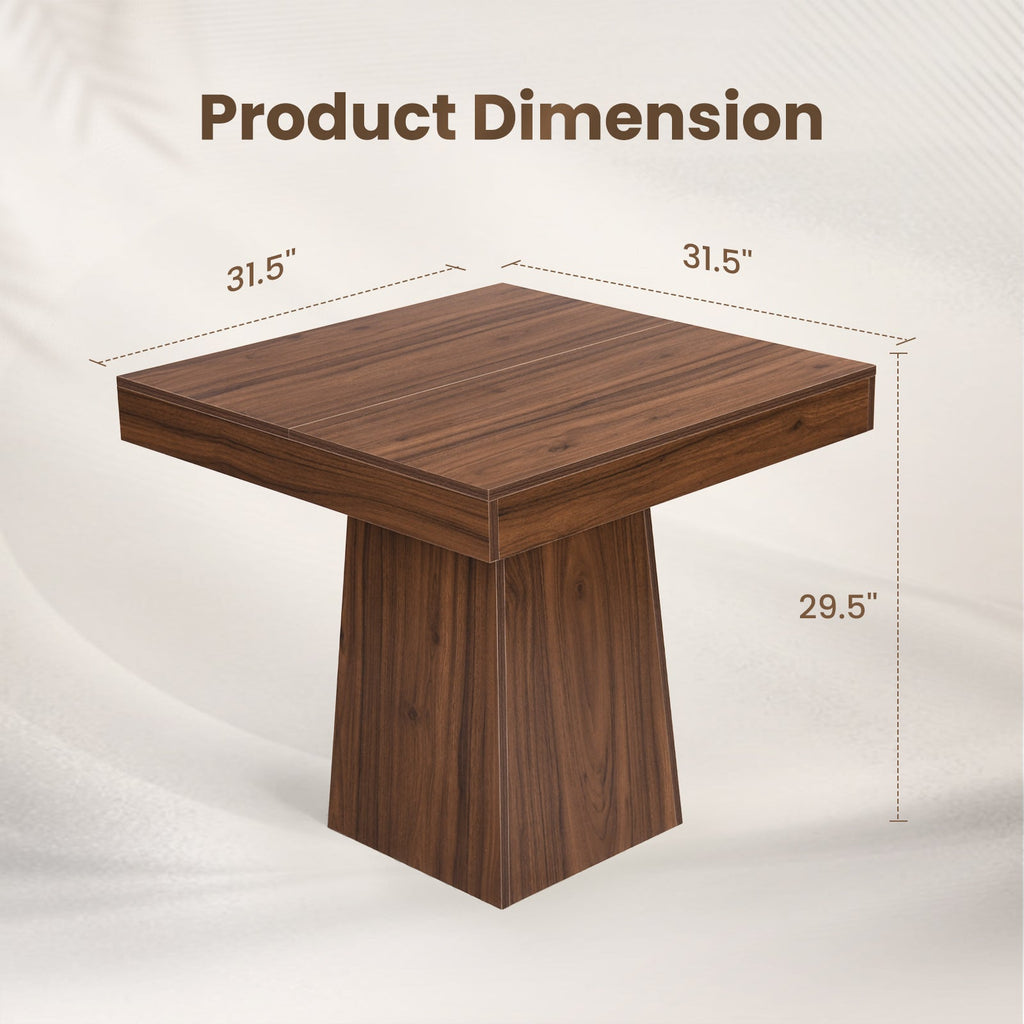 Drlovely Rustic Square Pedestal Waterproof Scratch‑Resistant Wood‑Look Dining Table