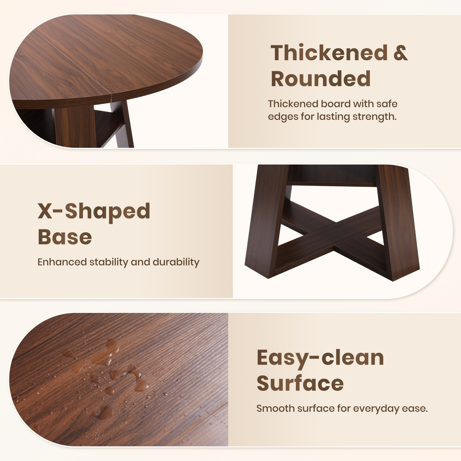 Drlovely Round Dining Table with Lower Storage Shelf & Solid Wood Cross X-Shaped Base