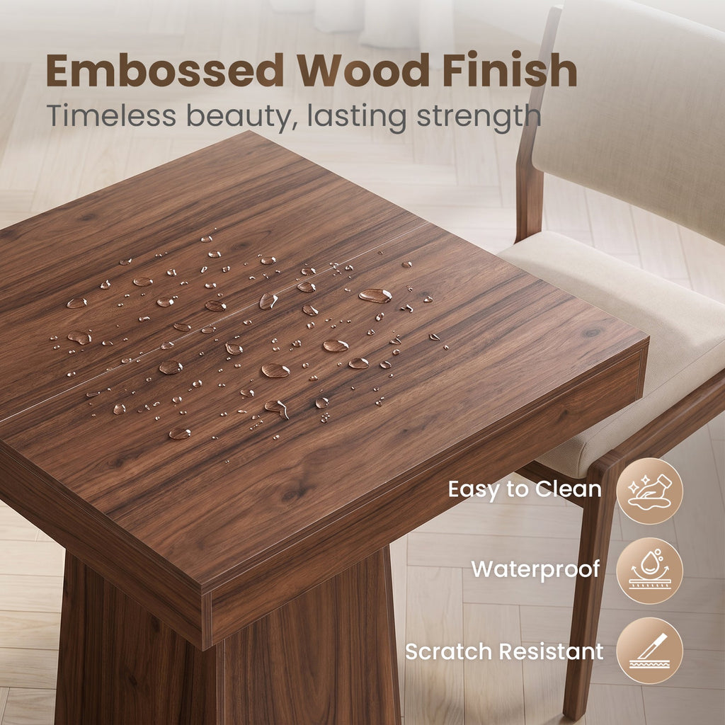 Drlovely Rustic Square Pedestal Waterproof Scratch‑Resistant Wood‑Look Dining Table