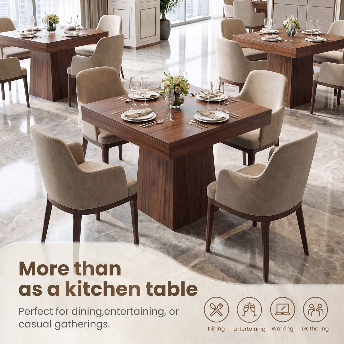 Drlovely Rustic Square Pedestal Waterproof Scratch‑Resistant Wood‑Look Dining Table