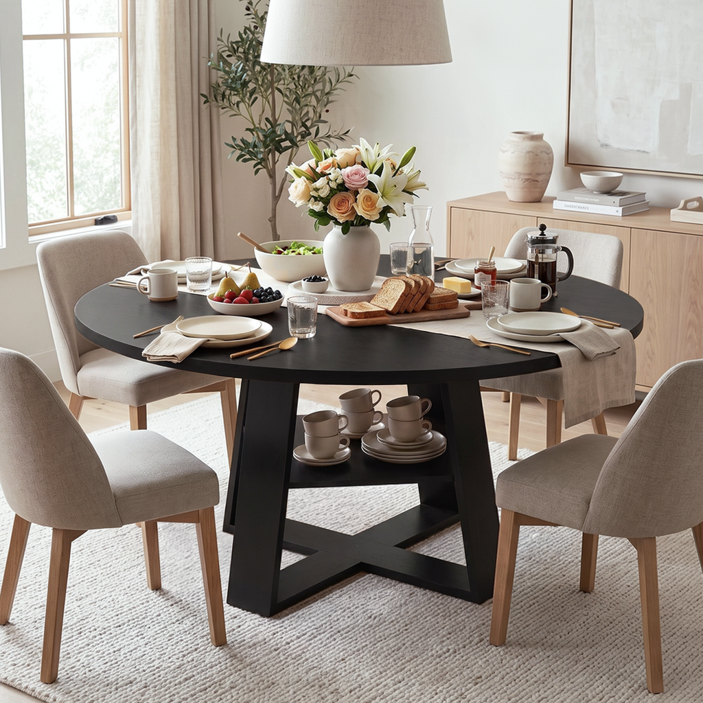 Drlovely Convertible Expandable Round to Oval Dining Tables with Storage Shelf & Stable X Base