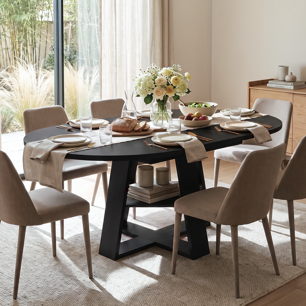 Drlovely Convertible Expandable Round to Oval Dining Tables with Storage Shelf & Stable X Base