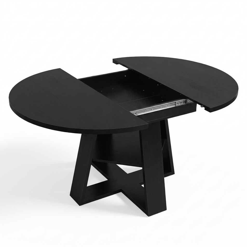 Drlovely Convertible Expandable Round to Oval Dining Tables with Storage Shelf & Stable X Base