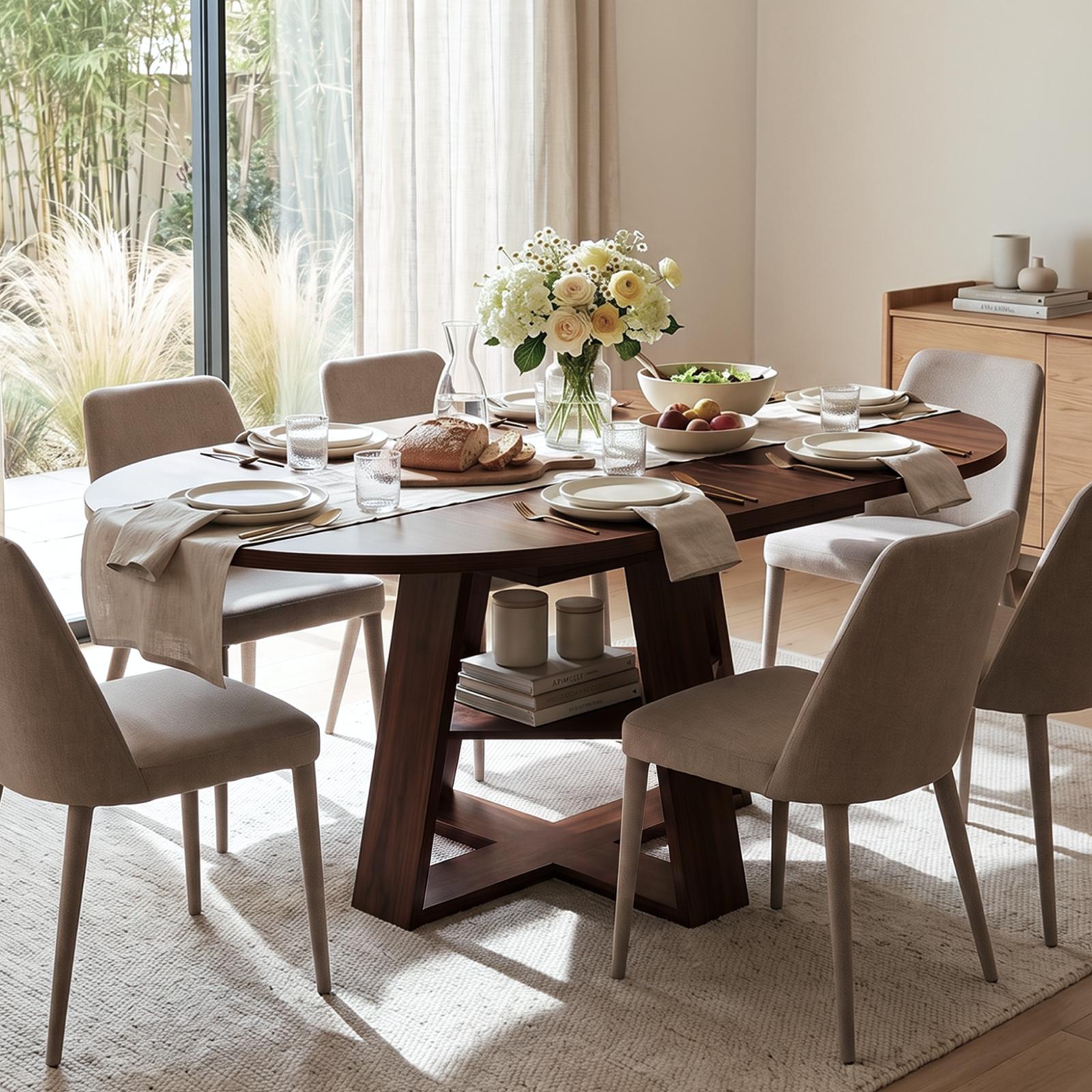 Drlovely Convertible Expandable Round to Oval Dining Tables with Storage Shelf & Stable X Base