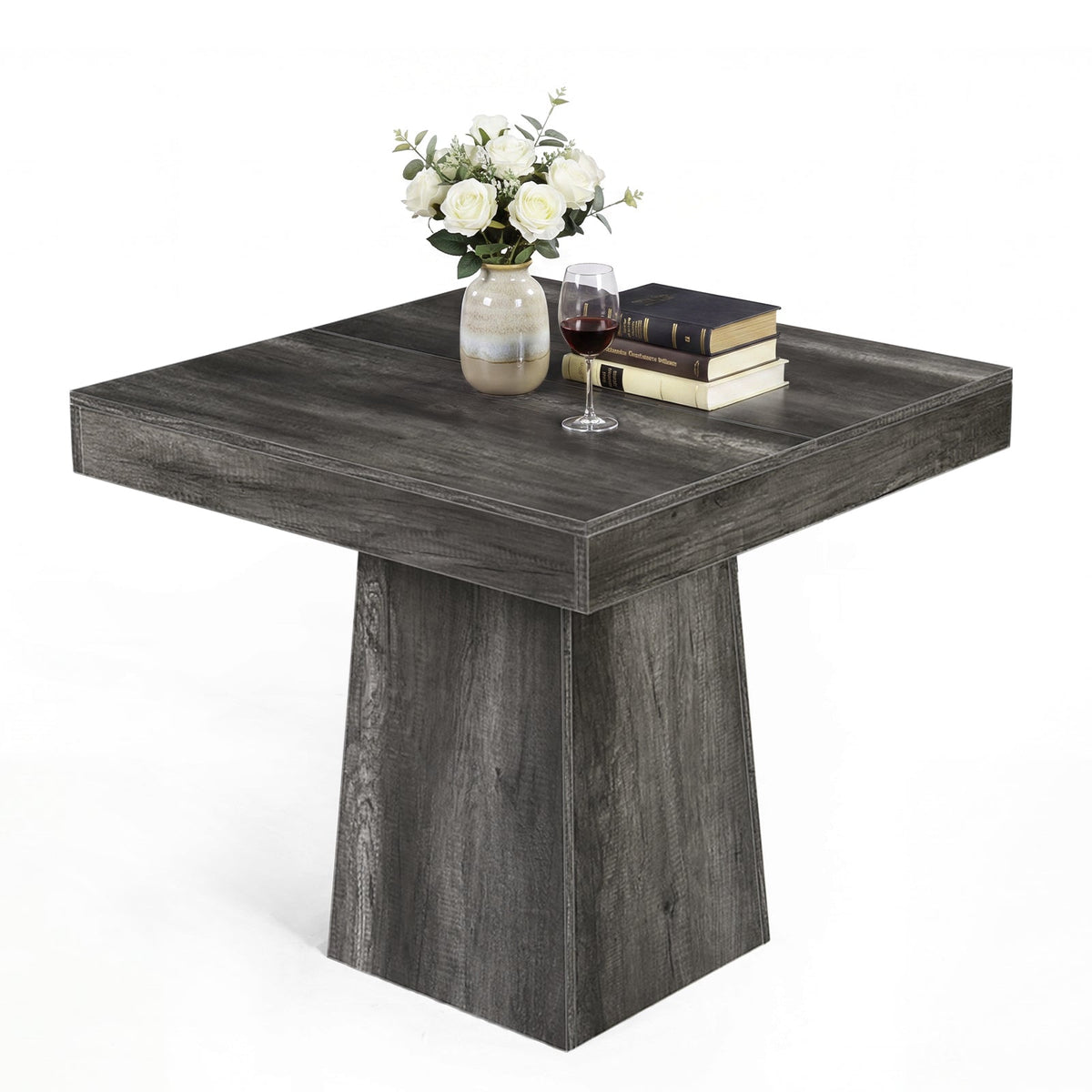 Drlovely Rustic Square Pedestal Waterproof Scratch‑Resistant Wood‑Look Dining Table