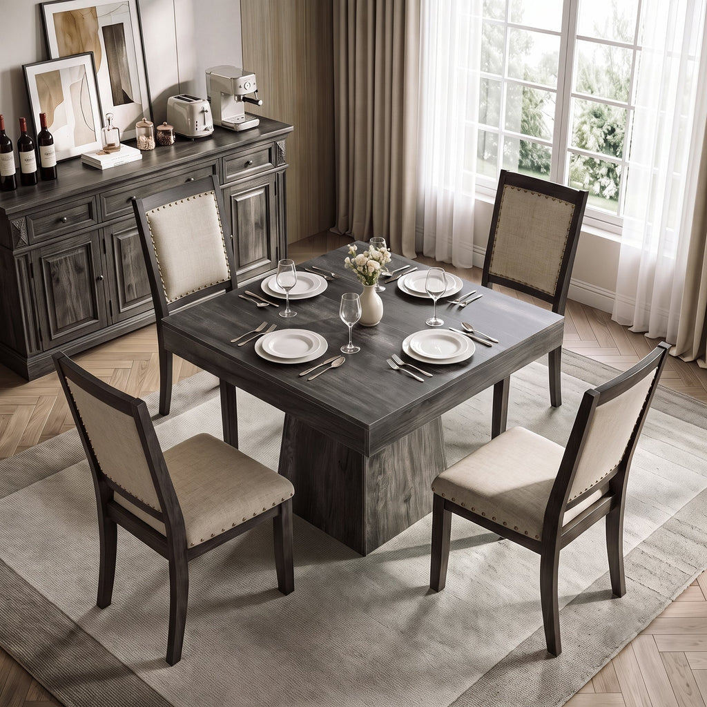 Drlovely Rustic Square Pedestal Waterproof Scratch‑Resistant Wood‑Look Dining Table