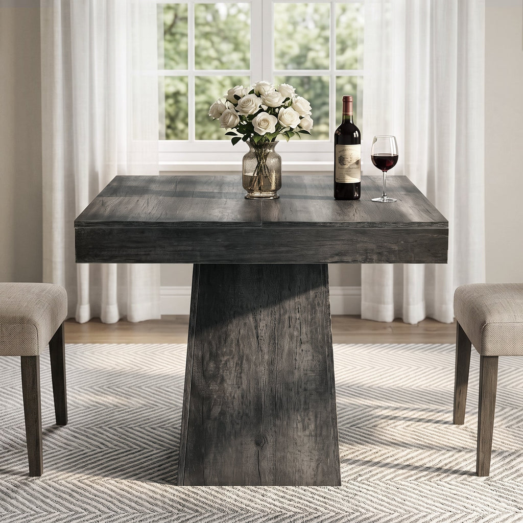 Drlovely Rustic Square Pedestal Waterproof Scratch‑Resistant Wood‑Look Dining Table