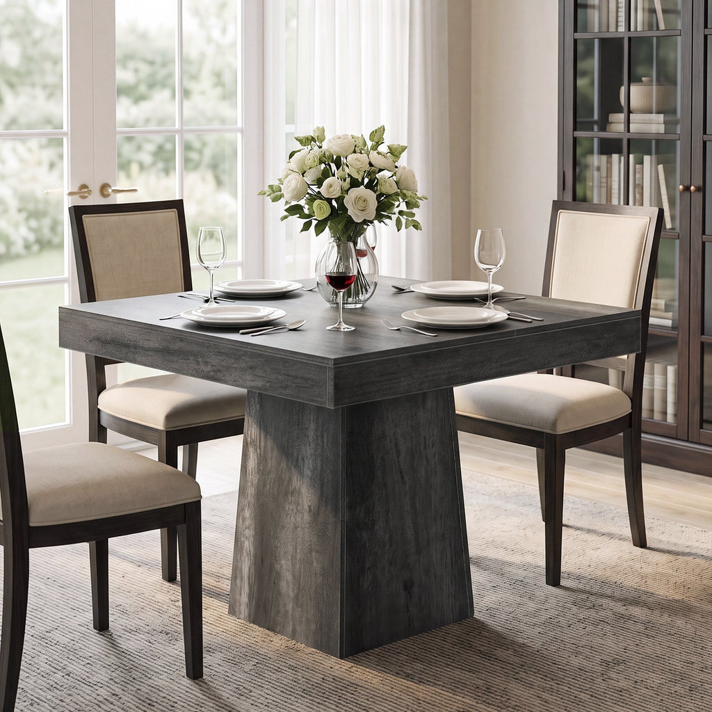 Drlovely Rustic Square Pedestal Waterproof Scratch‑Resistant Wood‑Look Dining Table