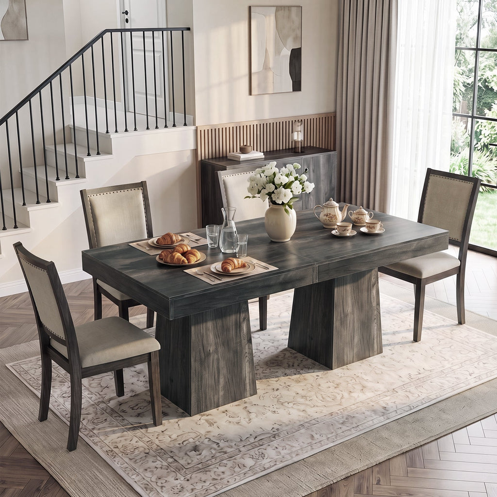 Drlovely Rustic Square Pedestal Waterproof Scratch‑Resistant Wood‑Look Dining Table