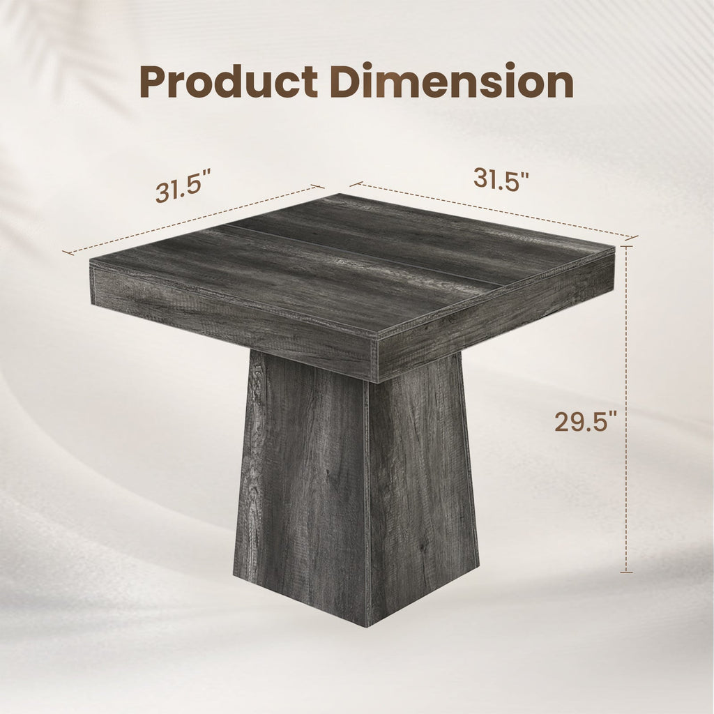 Drlovely Rustic Square Pedestal Waterproof Scratch‑Resistant Wood‑Look Dining Table