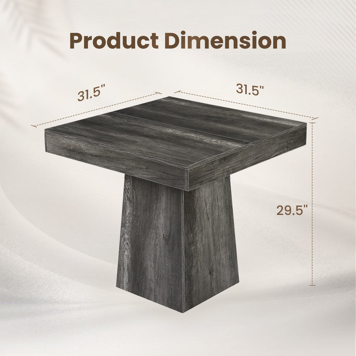 Drlovely Rustic Square Pedestal Waterproof Scratch‑Resistant Wood‑Look Dining Table