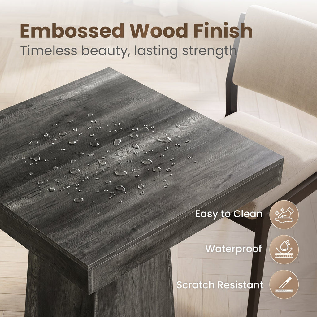 Drlovely Rustic Square Pedestal Waterproof Scratch‑Resistant Wood‑Look Dining Table