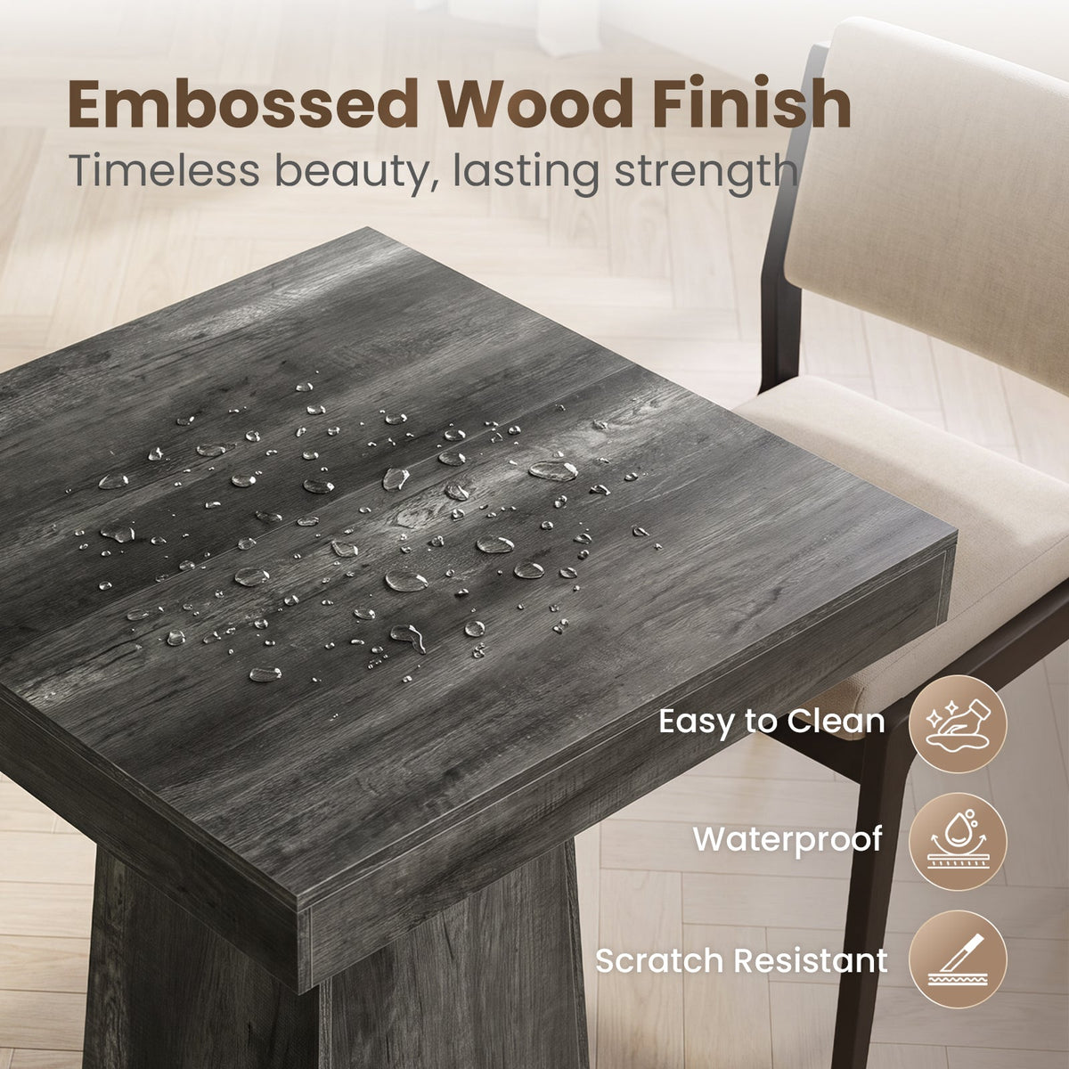 Drlovely Rustic Square Pedestal Waterproof Scratch‑Resistant Wood‑Look Dining Table