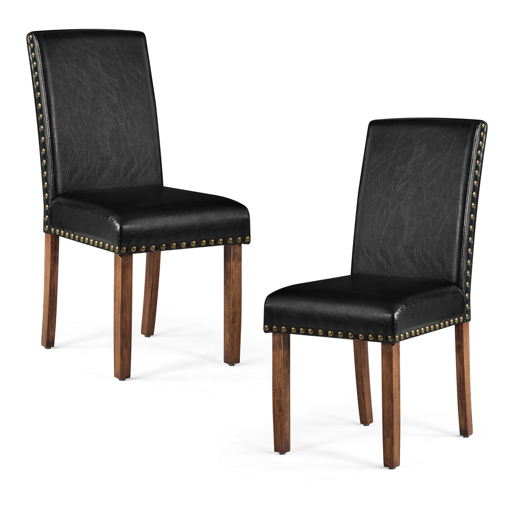 Drlovely Modern High-Back PU Leather Dining Chairs with Nailhead Trim & Walnut Legs