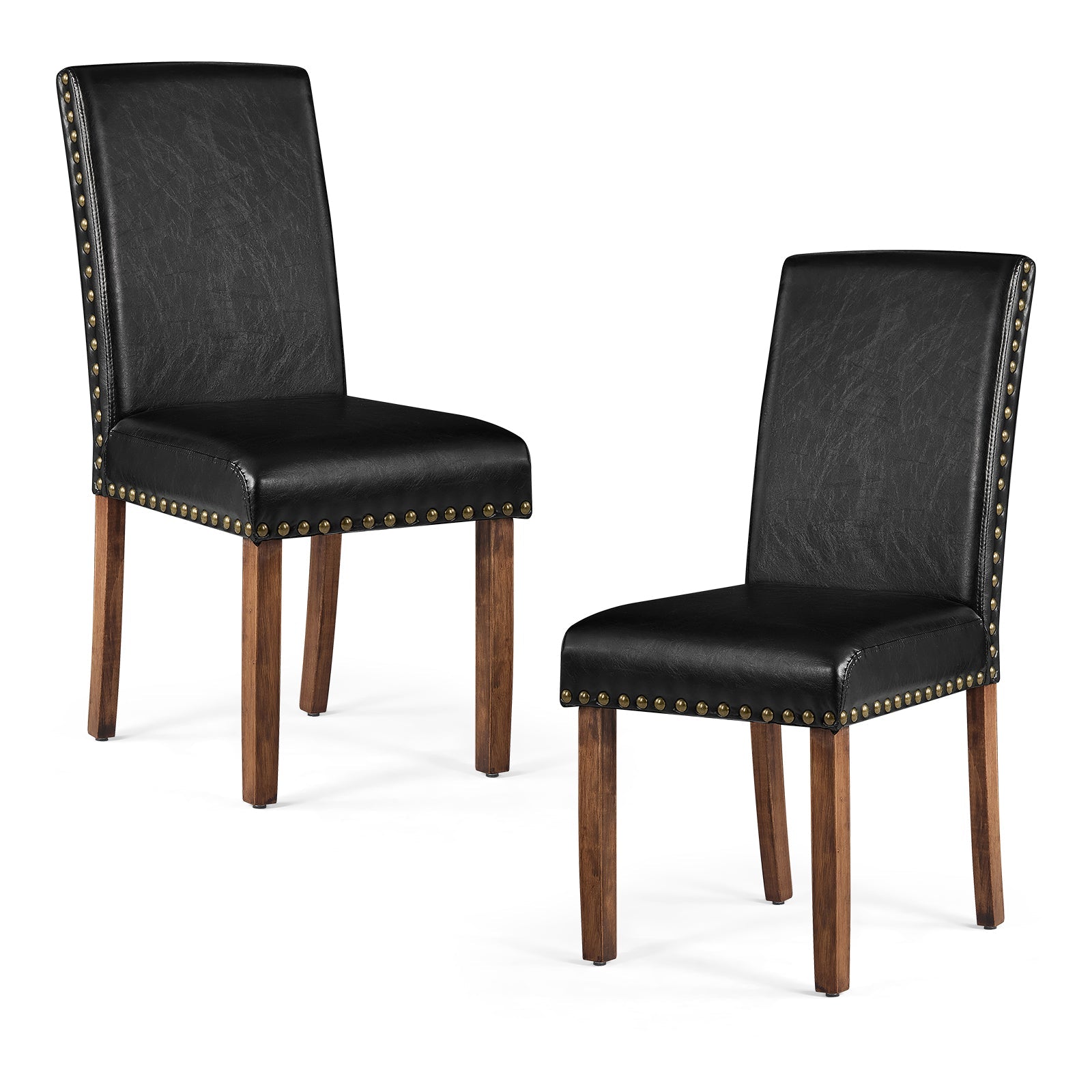 Drlovely Modern High-Back PU Leather Dining Chairs with Nailhead Trim & Walnut Legs