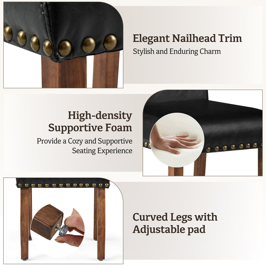 Drlovely Modern High-Back PU Leather Dining Chairs with Nailhead Trim & Walnut Legs