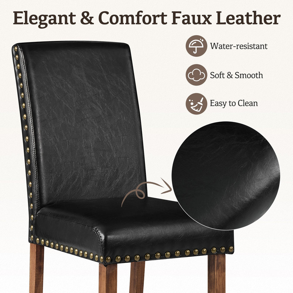 Drlovely Modern High-Back PU Leather Dining Chairs with Nailhead Trim & Walnut Legs