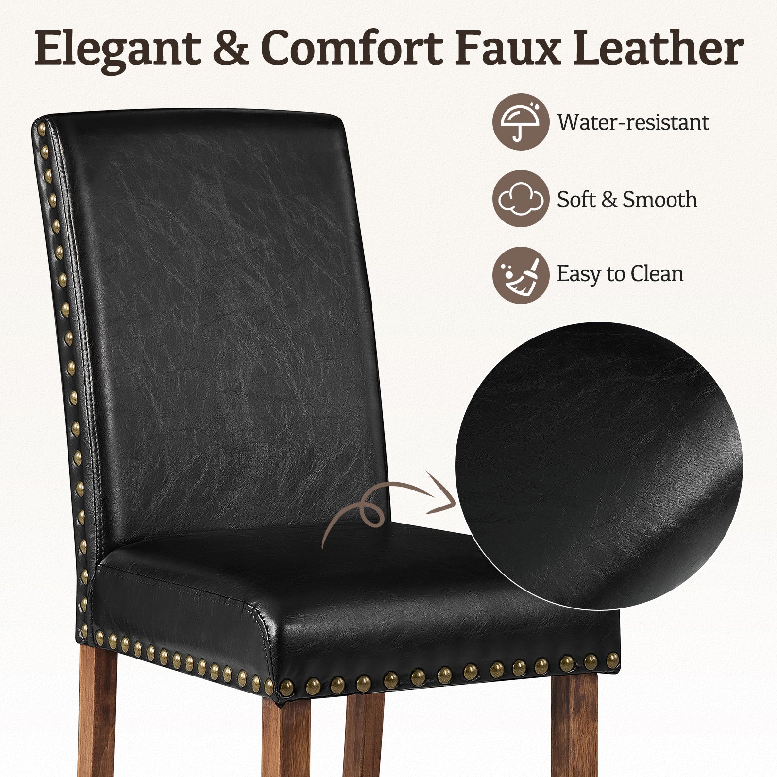 Drlovely Modern High-Back PU Leather Dining Chairs with Nailhead Trim & Walnut Legs