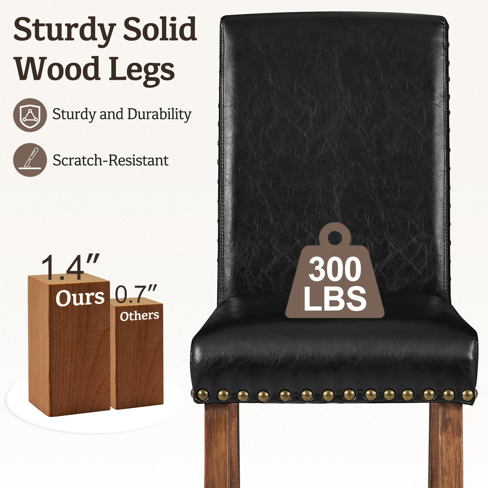Drlovely Modern High-Back PU Leather Dining Chairs with Nailhead Trim & Walnut Legs