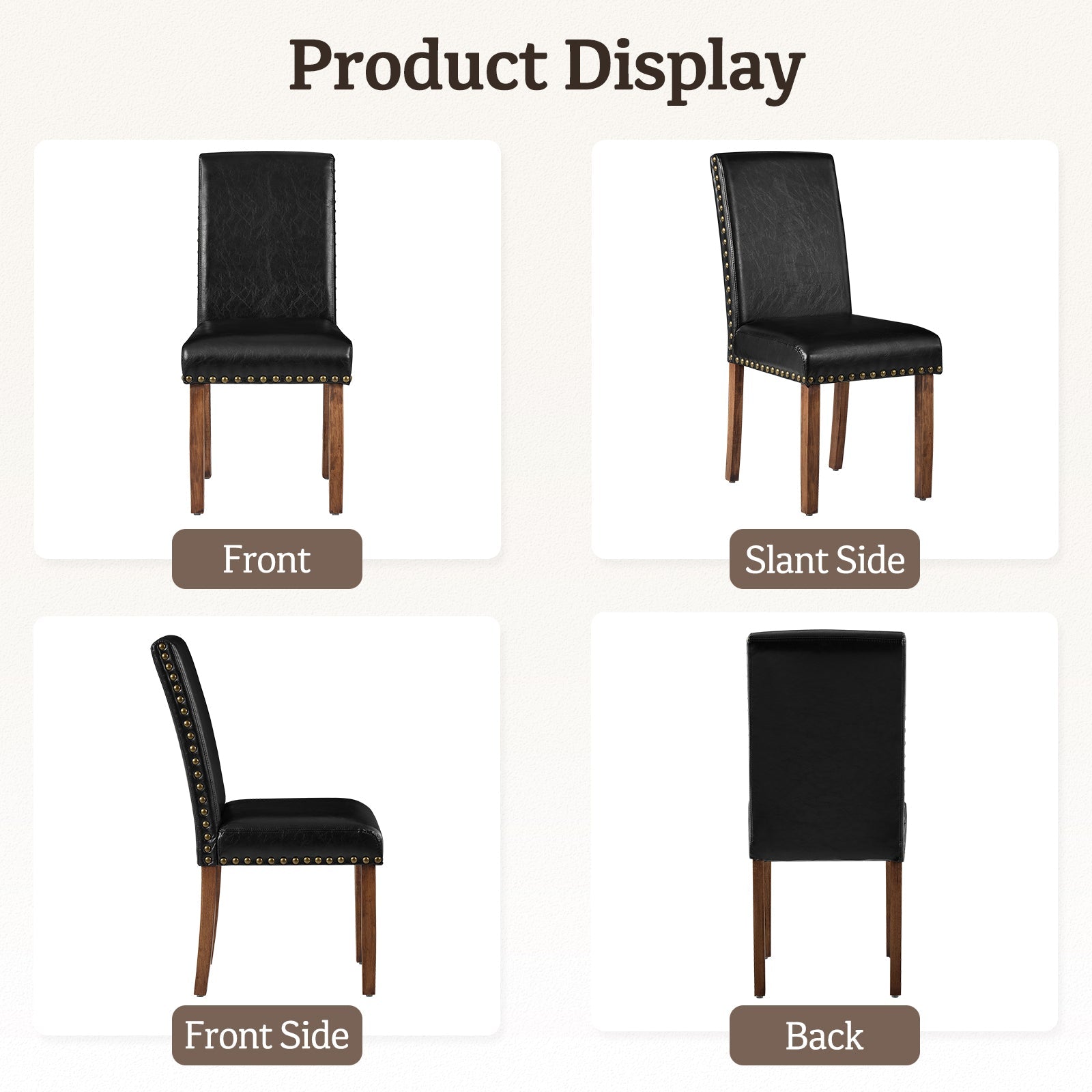 Drlovely Modern High-Back PU Leather Dining Chairs with Nailhead Trim & Walnut Legs