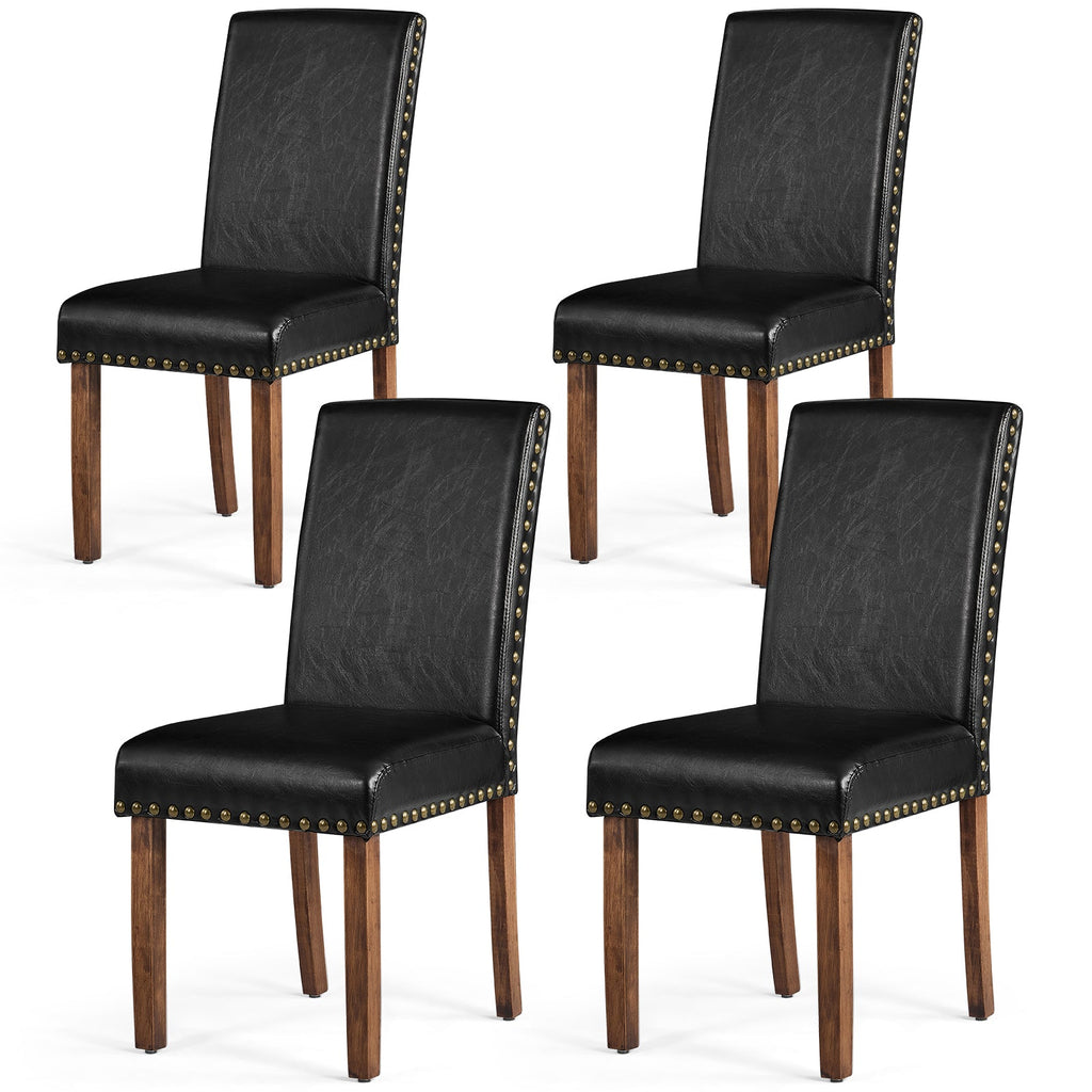 Drlovely Modern High-Back PU Leather Dining Chairs with Nailhead Trim & Walnut Legs