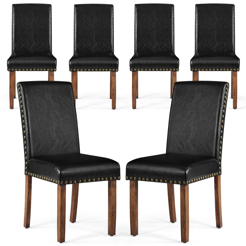 Drlovely Modern High-Back PU Leather Dining Chairs with Nailhead Trim & Walnut Legs