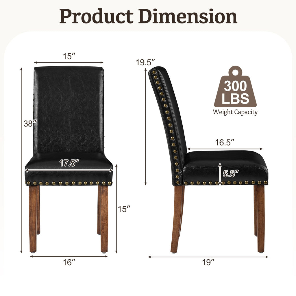 Drlovely Modern High-Back PU Leather Dining Chairs with Nailhead Trim & Walnut Legs