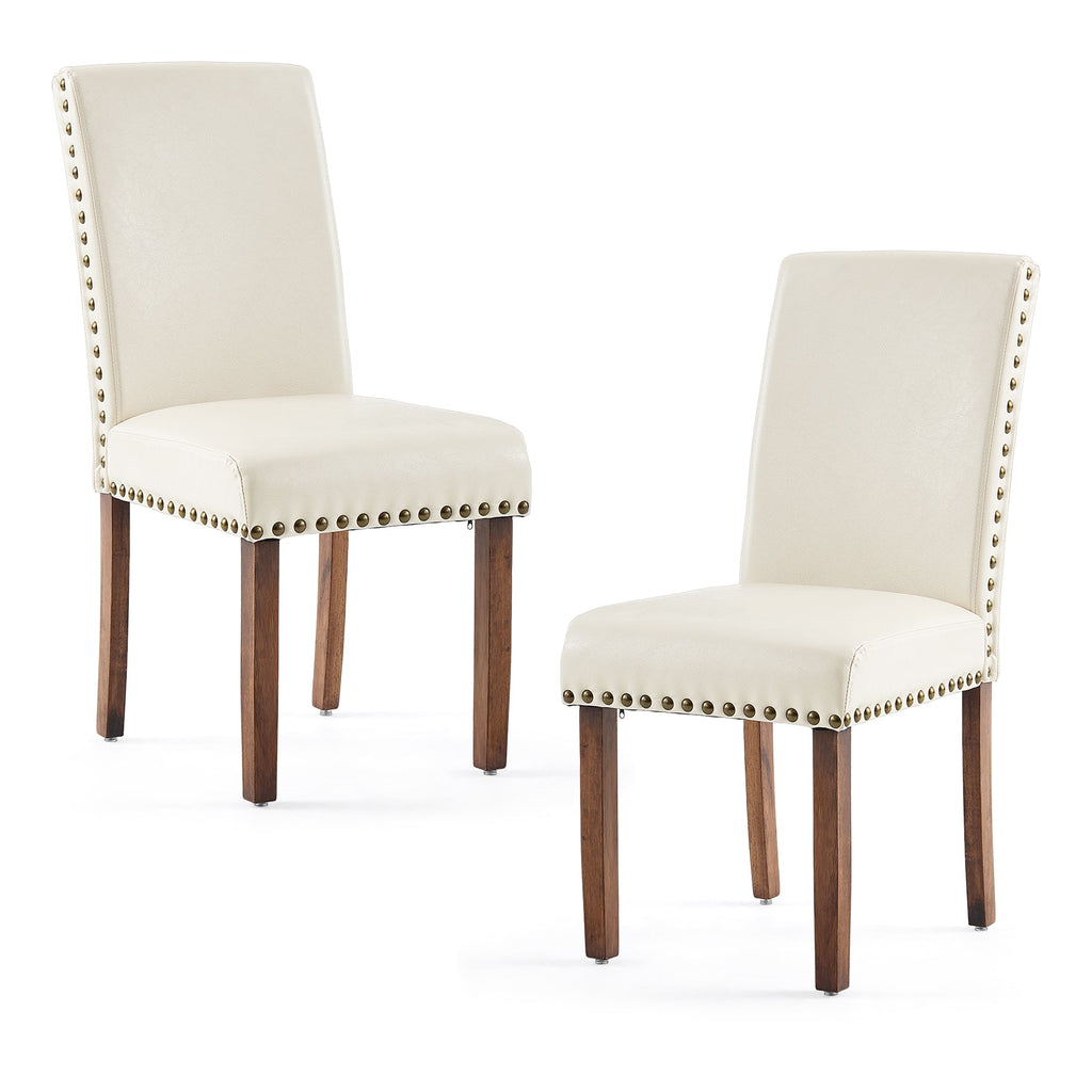 Drlovely Modern High-Back PU Leather Dining Chairs with Nailhead Trim & Walnut Legs