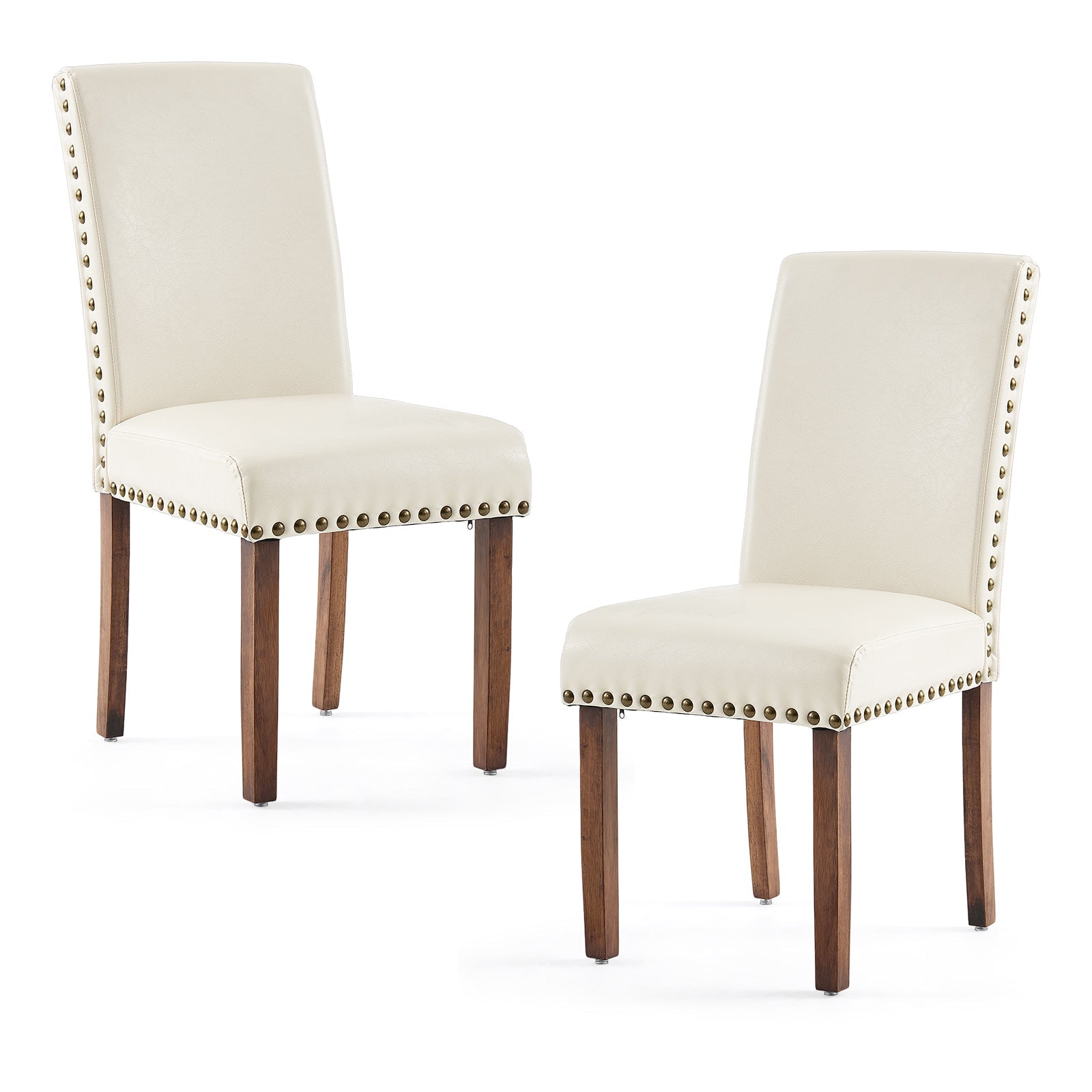 Drlovely Modern High-Back PU Leather Dining Chairs with Nailhead Trim & Walnut Legs