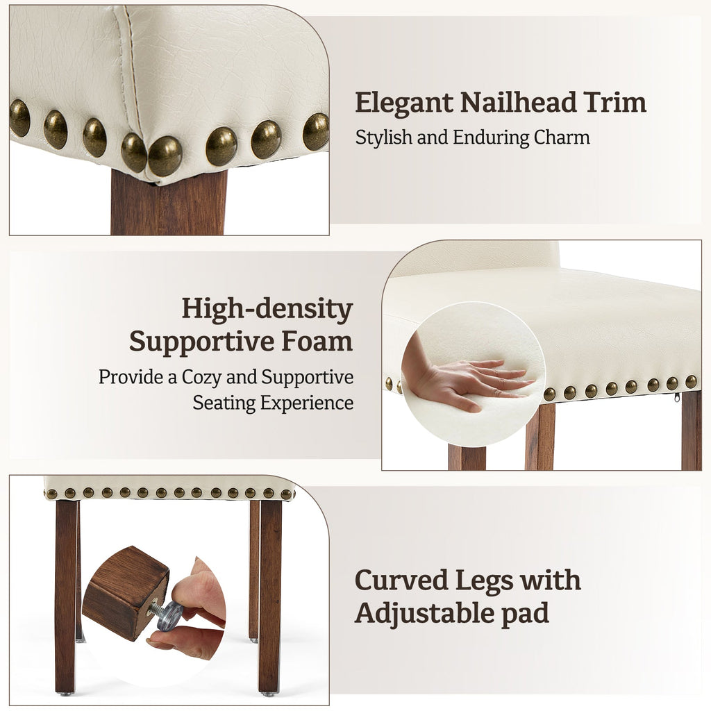 Drlovely Modern High-Back PU Leather Dining Chairs with Nailhead Trim & Walnut Legs