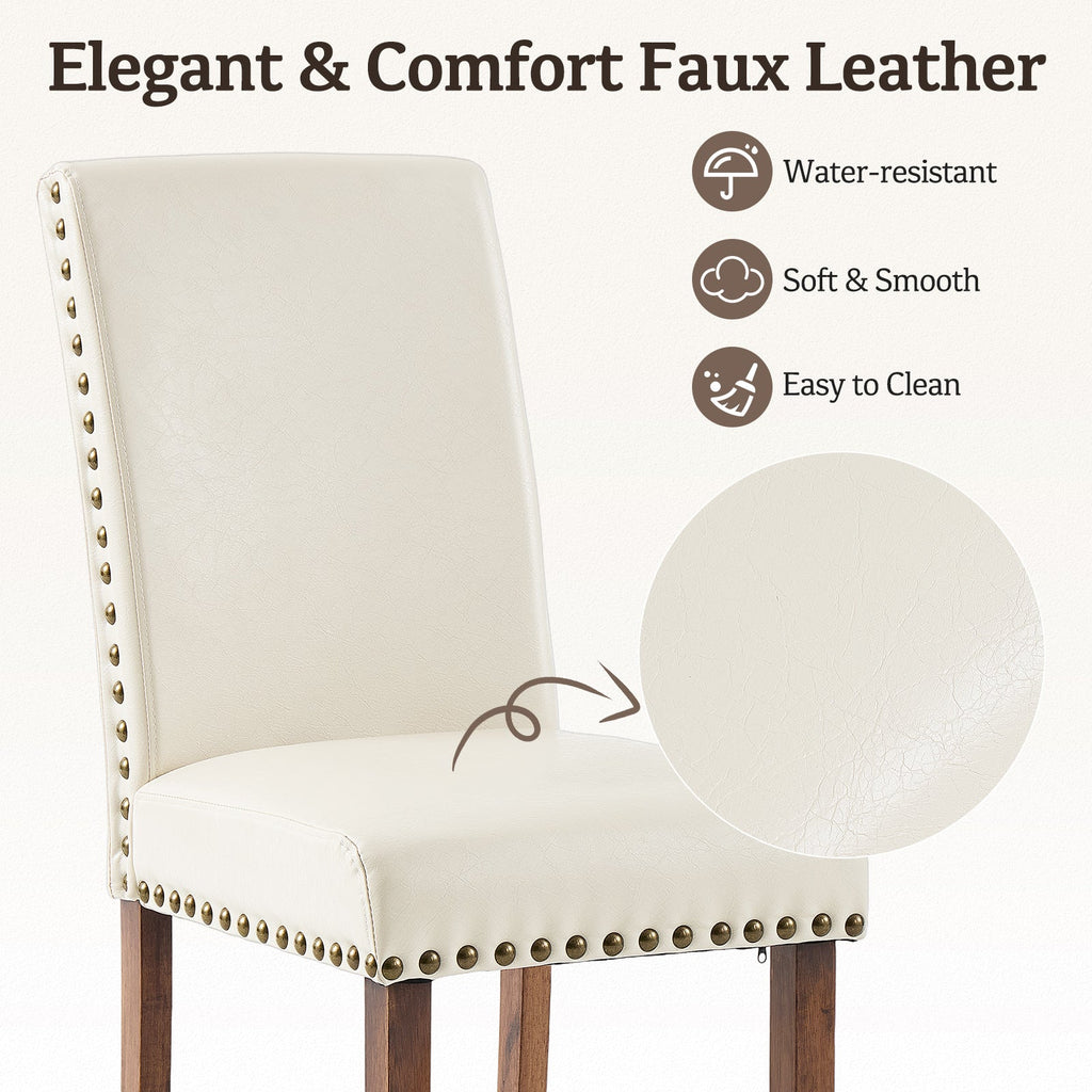 Drlovely Modern High-Back PU Leather Dining Chairs with Nailhead Trim & Walnut Legs