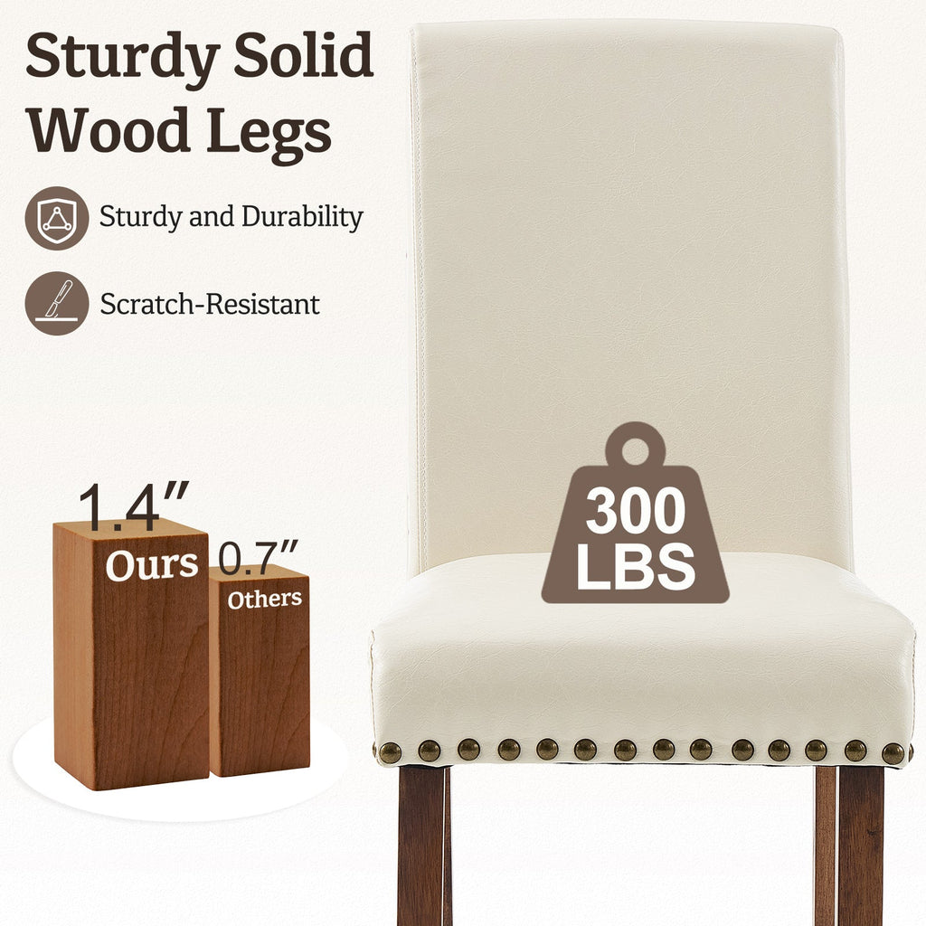 Drlovely Modern High-Back PU Leather Dining Chairs with Nailhead Trim & Walnut Legs