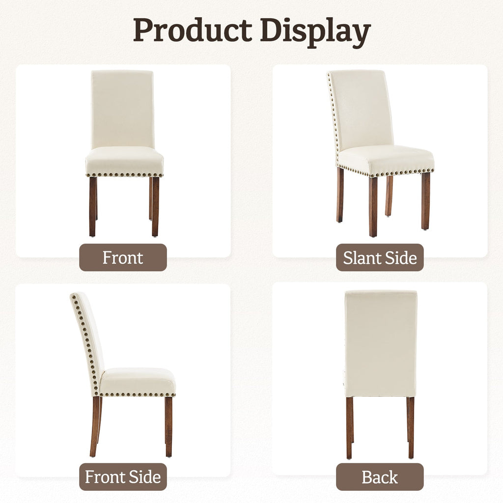 Drlovely Modern High-Back PU Leather Dining Chairs with Nailhead Trim & Walnut Legs