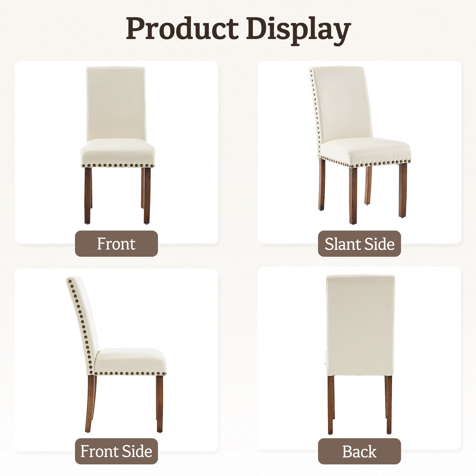 Drlovely Modern High-Back PU Leather Dining Chairs with Nailhead Trim & Walnut Legs