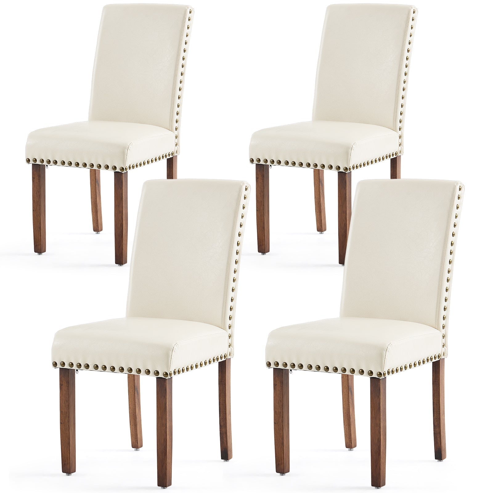 Drlovely Modern High-Back PU Leather Dining Chairs with Nailhead Trim & Walnut Legs