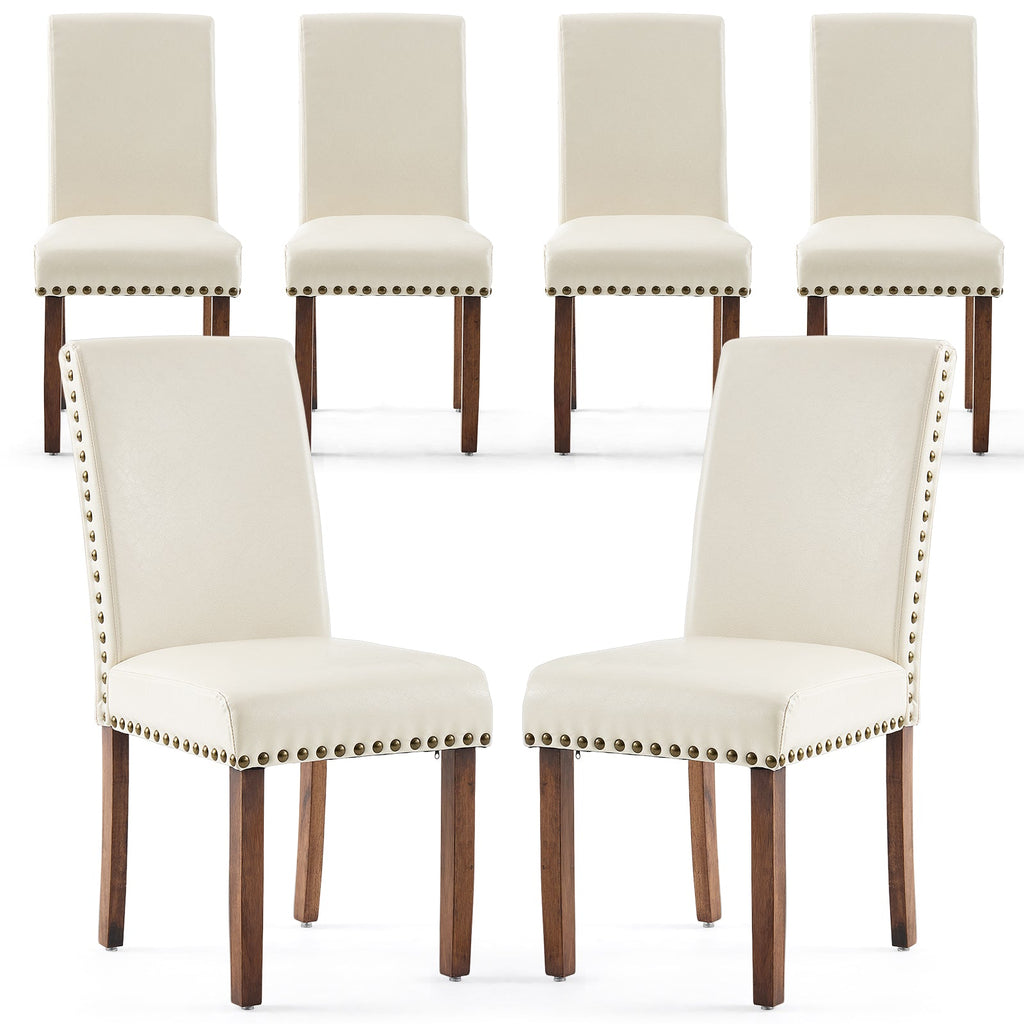 Drlovely Modern High-Back PU Leather Dining Chairs with Nailhead Trim & Walnut Legs