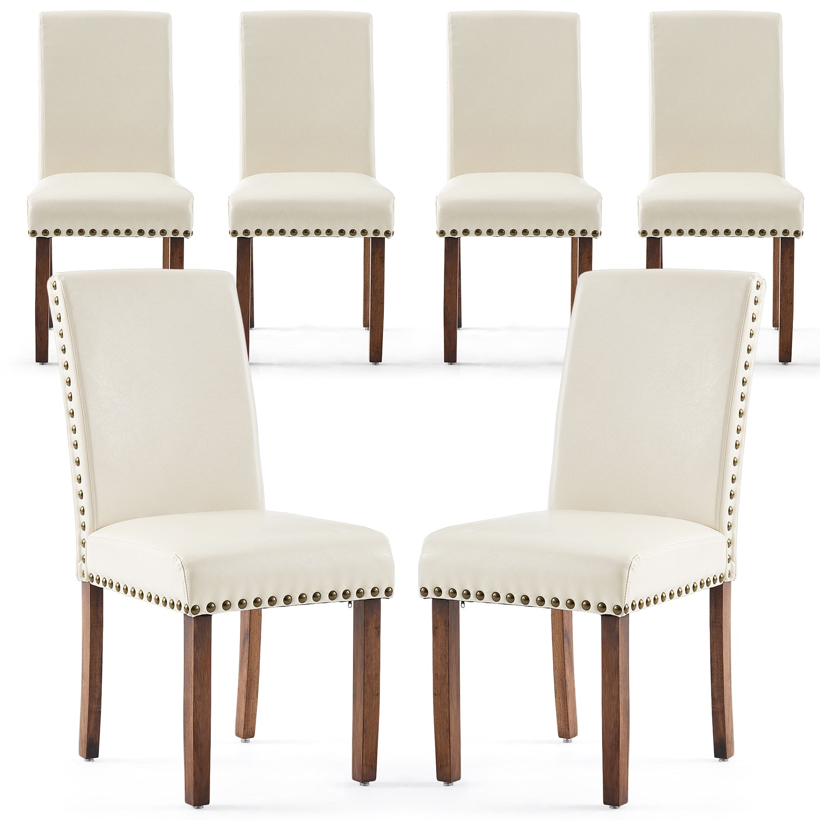 Drlovely Modern High-Back PU Leather Dining Chairs with Nailhead Trim & Walnut Legs