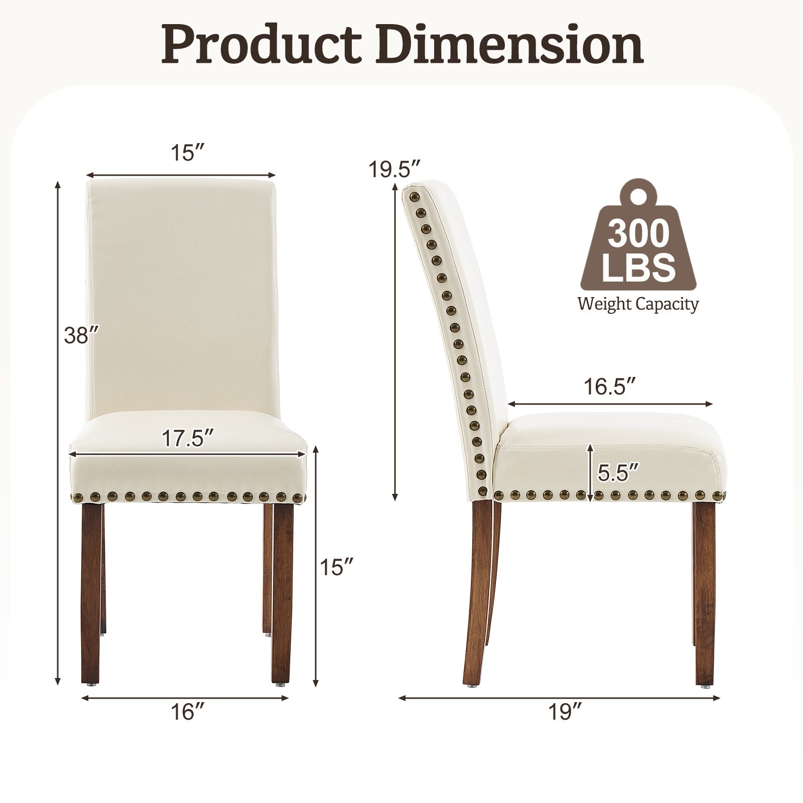 Drlovely Modern High-Back PU Leather Dining Chairs with Nailhead Trim & Walnut Legs